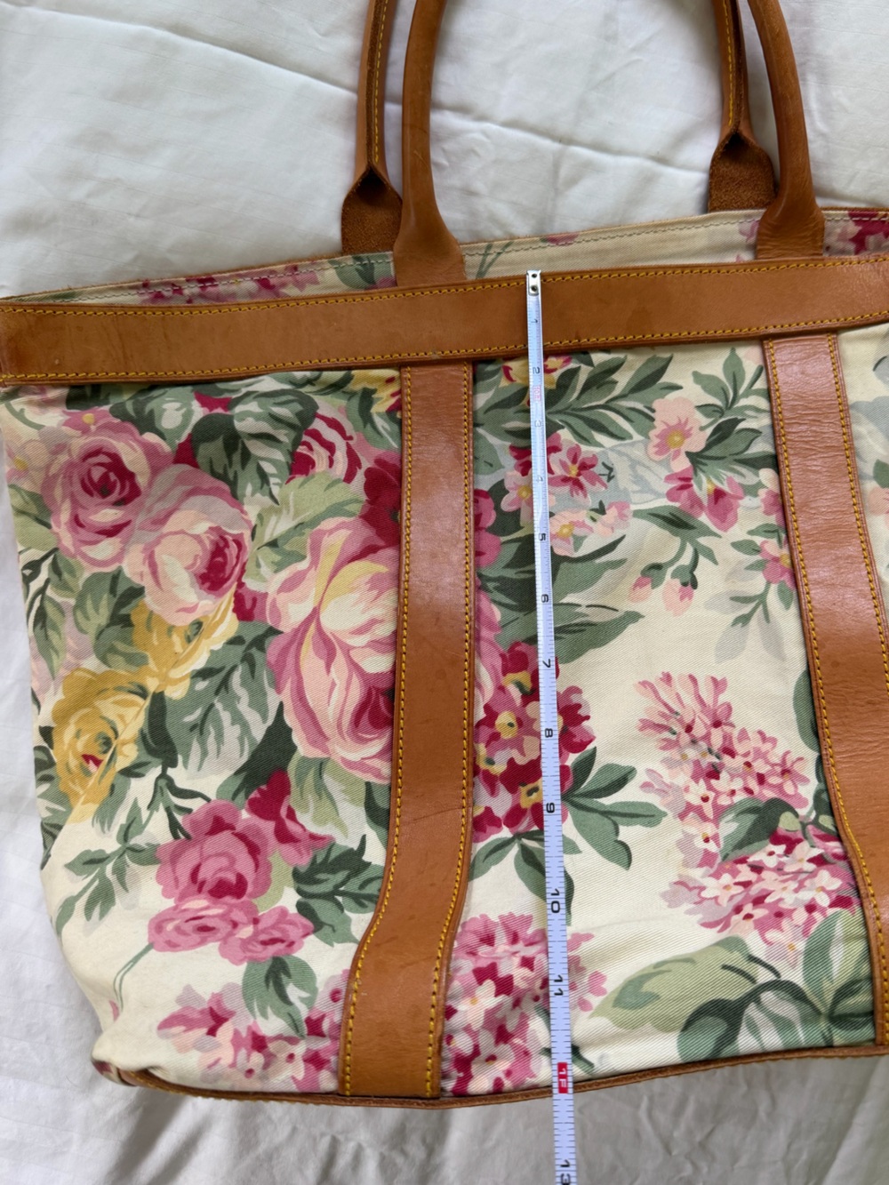 Vintage Ralph Lauren Floral Canvas and Leather Tote Bag - Picture 6 of 7